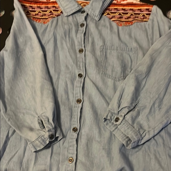 JODIFL Blue Button Down Shirt with Red Pattern - Picture 9 of 10